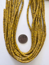 color enhanced jasper: mutard yellow, 4x3mm heishi rondelle, 15" strand, SOLD PER STRAND