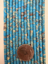 color enhanced impression jasper: dark sky blue, 4mm heishi rondelle, 15" strand, SOLD PER STRAND