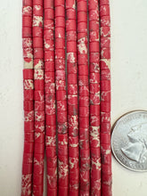 color enhanced impression jasper: pale dark red, 4mm heishi, 15" strand, SOLD PER STRAND