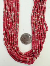 color enhanced impression jasper: pale dark red, 4mm heishi, 15" strand, SOLD PER STRAND