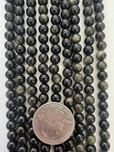 sheen obsidian, 6mm round, 15" strand, SOLD PER STRAND