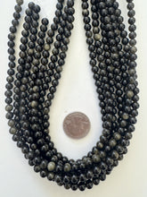 sheen obsidian, 6mm round, 15" strand, SOLD PER STRAND