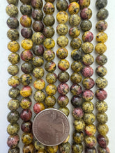 color enhanced serpentine: yellow purple, 8mm round, 15" strand, SOLD PER STRAND