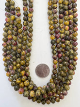 color enhanced serpentine: yellow purple, 8mm round, 15" strand, SOLD PER STRAND