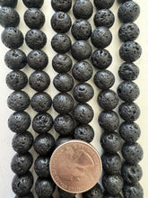 lava rock, 11mm round, 15" strand, SOLD PER STRAND