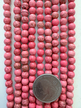 color enhanced magnesite: hot pink, 6mm round, 15" strand,  SOLD PER STRAND