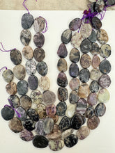 charoite, 23x25x5mm - 28x21x5mm assorted size flat nugget, 15" strand, sold per strand