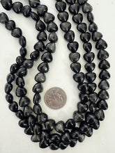 sheen obsidian, 11x11x7mm heart, 15" strand, sold per strand