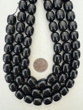 obsidian, 11x11x7mm barrel, 15" strand, sold per strand