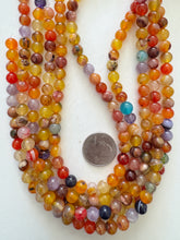 color enhanced agate: bright orange multi, 8mm round, 15" strand, SOLD PER STRAND