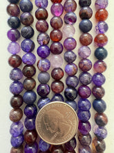 color enhanced agate: dark royal purple orange, 8mm round, 15" strand, SOLD PER STRAND