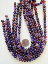color enhanced agate: dark royal purple orange, 8mm round, 15" strand, SOLD PER STRAND