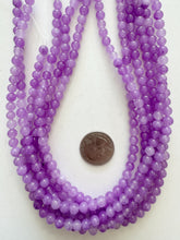 color enhanced quartz: bright purple, 6mm round, 15" strand, SOLD PER STRAND