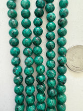 color enhanced serpentine: dark vibrant blue green, 8mm round, 15" strand,  SOLD PER STRAND