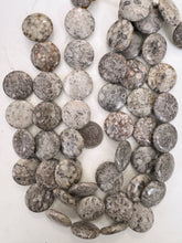 chinese fossil shell, 25x25x7mm coin, 15" strand, sold per strand