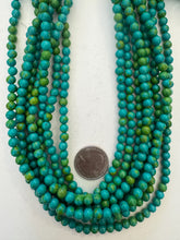 color enhanced magnesite: lime green dark turquoise blue, 6mm round, 15" strand,  SOLD PER STRAND