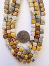 mexican crazy lace agate, 7mm rounded cube, 15" strand, sold per strand
