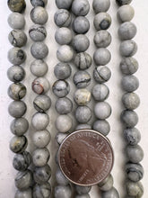 gray picasso jasper, 8mm round, 15" strand,  SOLD PER STRAND
