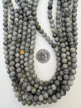 gray picasso jasper, 8mm round, 15" strand,  SOLD PER STRAND