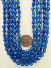 color enhanced agate: blue, 9x6mm faceted pear teardrop, 15" strand, sold per strand