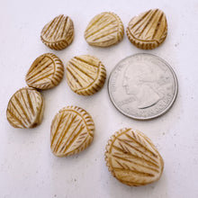 off white, hand carved pine needle motif, vintage stock chinese bone, 17x15x6mm teardrop SOLD PER BEAD