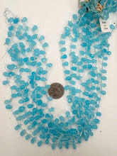 pale electric blue color enhanced quartz, 9x6mm faceted pear teardrop briolette pendant, 15" strand, sold per strand