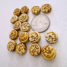 off white, hand carved dragon head profile motif, vintage stock chinese bone, 12x12x6mm coin, SOLD PER BEAD