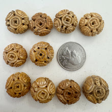 off white, hand carved chinese symbol motif, vintage stock chinese bone, 18x18x11mm coin, SOLD PER BEAD