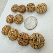 off white, hand carved chinese symbol motif, vintage stock chinese bone, 18x18x11mm coin, SOLD PER BEAD
