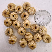 off white, hand carved woven basket motif, vintage stock chinese bone, 12x10mm rondelle, SOLD PER BEAD