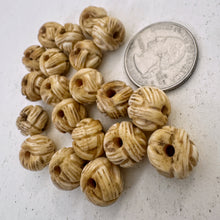 off white, hand carved woven basket motif, vintage stock chinese bone, 12x10mm rondelle, SOLD PER BEAD