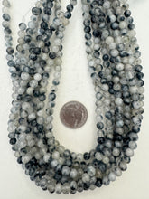 color enhanced agate: black gray, 6mm round, 15" strand,  SOLD PER STRAND