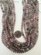 color enhanced quartz: pink purple dark green, 6mm round, 15" strand,  SOLD PER STRAND