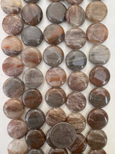 brown banded agate, 20x20x8mm coin, 15" strand, sold per strand
