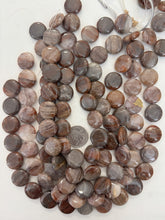 brown banded agate, 20x20x8mm coin, 15" strand, sold per strand