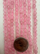 color enhanced rose quartz, 6mm faceted round, 15" strand, SOLD PER STRAND