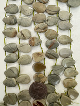 yellow silver leaf jasper, 18x13x3mm wavy teardrop pendant, 15" strand, sold per strand