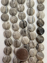 silver leaf jasper, 16x16x6mm coin, 15" strand,  SOLD PER STRAND