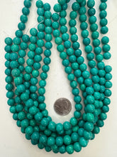 color enhanced magnesite: dark turquoise green blue, 10mm round, 15" strand,  SOLD PER STRAND