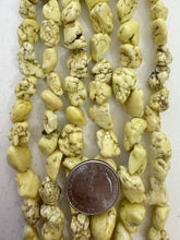 color enhance white turquoise: yellow, 12mm mixed size tumbled nugget, 15" strand,  SOLD PER STRAND