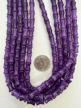 color enhanced quartz: dark pale grape purple, 12x7mm dent tube, 15" strand,   SOLD PER STRAND