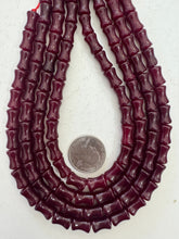 color enhanced quartz: dark ruby red, 12x8mm dent tube, 15" strand,  SOLD PER STRAND