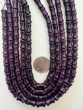 color enhanced quartz: dark grape purple, 12x8mm dent tube, 15" strand,  SOLD PER STRAND
