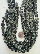 chinese writing jasper, 12x12x4mm coin, 15" strand, SOLD PER STRAND