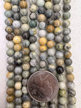 yellow silver leaf jasper, 6mm round, 15" strand, SOLD PER STRAND