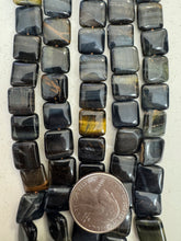 blue tiger eye, 12x12x4mm square, 15" strand, SOLD PER STRAND
