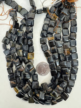 blue tiger eye, 12x12x4mm square, 15" strand, SOLD PER STRAND