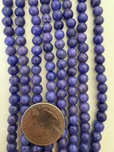 color enhanced magnesite: dark pale blue purple, semi dull finish, 6mm round, 15" strand,  SOLD PER STRAND
