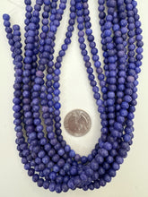 color enhanced magnesite: dark pale blue purple, semi dull finish, 6mm round, 15" strand,  SOLD PER STRAND