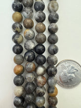 gray jasper, semi dull finish, 8mm round, 15" strand,  SOLD PER STRAND